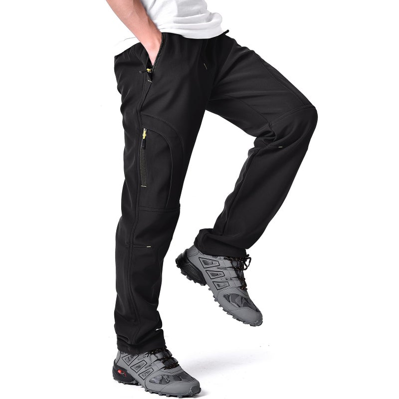 Toomett Men's Snow Hiking Camping Pants Outdoor Ski Fleece Lined Waterproof Softshell Cargo Gear MTB Pants MH4409,Black,US 34 - Image 2